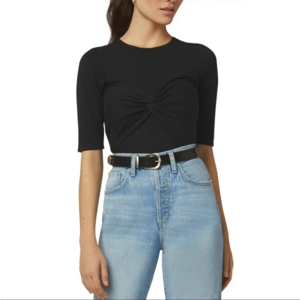 Favorite Daughter Black Twist-Front Short Sleeve Tee